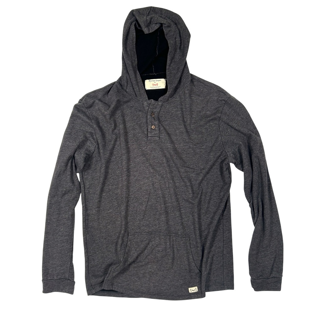 Marine Layer Henley Hoodie Mens XL Charcoal Grey Heather Long Sleeve Pullover - Picture 2 of 8